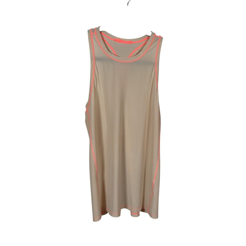 Athleta Top Womens Small Tan Racerback Crew Neck Contrast Flatlock Stitching